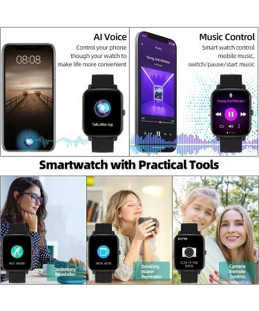 1.7'' Phone Smart Watch with AI Control for Answering Calls - Android & iPhone Compatible Fitness Watch with Heart Rate/Sleep Monitor - Full Touch Smartwatch for Men and Women - Black - Buy Online on GoSupps.com