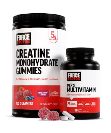 Force Factor Creatine Gummies 5 Grams Creatine Monohydrate for Muscle Gain Mixed Berry Men s Multivitamins Multivitamin for Men Plus Amino Acids with 27 Vitamins and Minerals