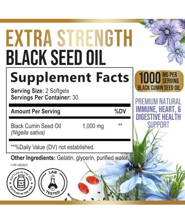 Premium Cold-Pressed Black Seed Oil Capsules 1000mg - Immune & Brain Support - Non-GMO - 60 Count - Buy Online on GoSupps.com