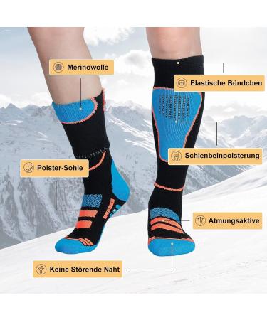 Visionreast Merino Wool Ski Socks - 2 Pairs Compression Knee High for Men & Women - Breathable Winter Sports Thermosocks - Blue - Buy Online on GoSupps.com