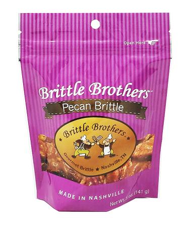 Brittle Brothers Pecan Brittle - 5 oz. Bag - Voted #1 in America - 4 x's more Nuts! Cashew Pecan Bacon Corporate Gift Men Women Candy Snack Birthday Sampler Christmas Mother Father Graduation Office Mix Valentines Day Party