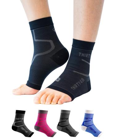 Thirty48 Plantar Fasciitis Compression Socks(1 or 2 Pairs), 20-30 mmHg Foot Compression Sleeves for Ankle/Heel Support, Increase Blood Circulation, Relieve Arch Pain, Reduce Foot Swelling Black (1 Pair) Large