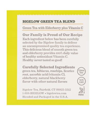 Bigelow Green Tea with Elderberry & Vitamin C 108 Tea Bags - Pack of 6 - Buy Online on GoSupps.com