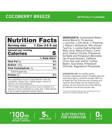 Optimum Nutrition Amino Energy Sparkling Hydration Drink - Cocoberry Breeze Sugar-Free Electrolytes & Amino Acids 12 Pack 12 Fl Oz Each - International Shipping Available - Buy Online on GoSupps.com