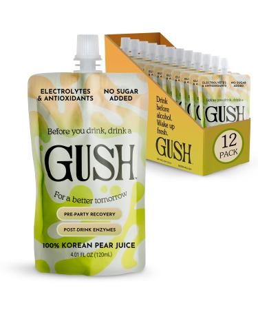 GUSH Pre-Drink Korean Pear Drink - (12 Pack) Pear Hydration Pouch with Enzyme Activation - Prevent Drinking Aftereffects - All Natural Gluten-Free 12-Pack