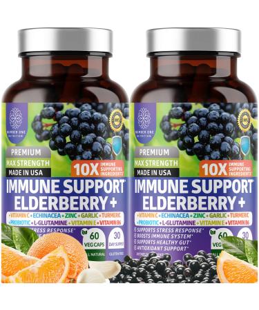 2 Pack N1N Premium 10 in 1 Immune Support Supplement 10 Potent Ingredients with Elderberry Vitamin C Zinc Echinacea Turmeric Curcumin Garlic and Probiotics for Adults 120 Veg Caps