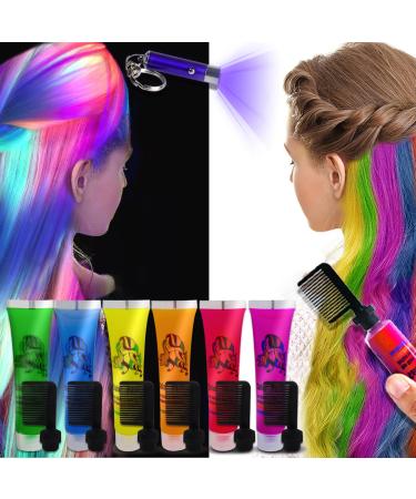 Temporary Hair Dye Suitable for Any Hair Colour Glow in the Dark Paint for Hair & Body Kids Hair Dye for Party Supplies Super Hair Chalk for Girls Unique Hair Coloring Product Gifts for Kids