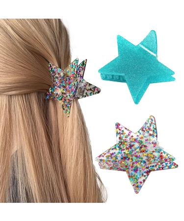 Lorenleya Hair Claws Clips for Women - Sparkling Cute Star Hair Accessories in 2 Colors Fashionable Hair Styling Gift for Girls(Colorful Green) Green Colorful