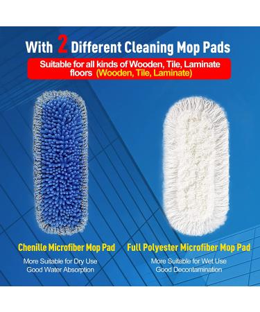 CLEANHOME Microfiber Dust Mop for Dry and Wet Cleaning - Professional Flat Mop for Tile, Hardwood, and Marble Floors with Extra Chenille Refill Pad - Buy Online on GoSupps.com