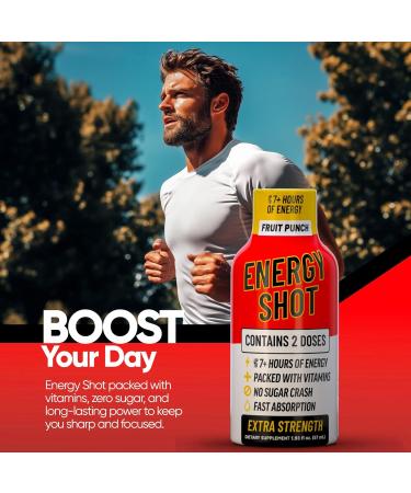 Fruit Punch Extra Strength Energy Shot 8 pk 260mg Natural Caffeine B12 B6 Energy & Focus Support 2 Servings Sugar Free Zero Calorie Green Tea B-Vitamins Electrolytes Vegan 1.93 fl oz - Buy Online on GoSupps.com