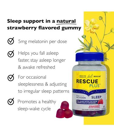 Bach RESCUE PLUS Melatonin Sleep Gummies - Natural Strawberry, Vegan, Gluten-Free, 60 Count Sleep Aid - Buy Online on GoSupps.com
