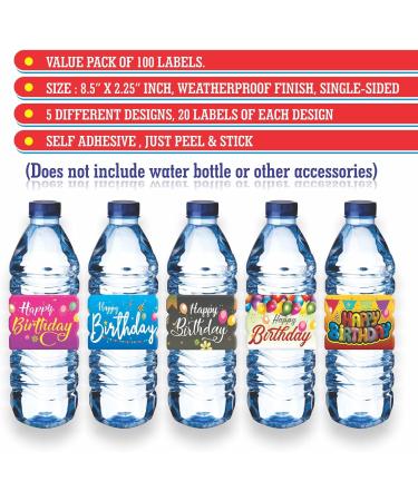 Happy Birthday Water Bottle Labels - Pack of 100 Wrappers for Party Decoration - Buy Online on GoSupps.com