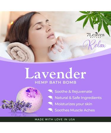 7Leaves Nature Hemp Lavender Bath Bomb - All-Natural Large 6oz. Fizzies for Skin Moisturizing & Relaxing Bubble Spa Bath - Handmade Gift for Birthday, Mothers Day, Valentines, Anniversary & Christmas - Buy Online on GoSupps.com
