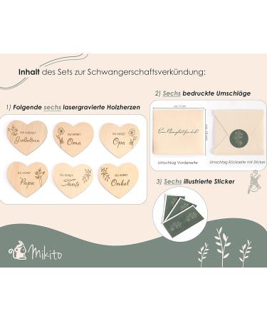 Pregnancy Announcement Surprise Envelopes | 6 Wooden Hearts for Fun Gender Reveal | Perfect Gifts for Dads Grandparents Aunts & Uncles - Mikito - Buy Online on GoSupps.com