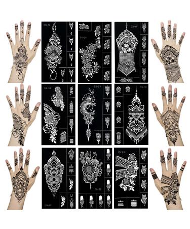 QSTOHENA Indian Arabian Henna Tattoo Stencils kit for Hand Forearm  Self Adhesive Temporary Tattoo Stickers Glitter Airbrush DIY Tattooing Templates for Women Girls