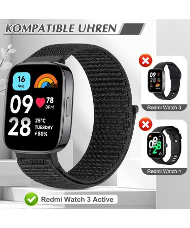 Shop BTTNG Adjustable Breathable Nylon Bracelet for Xiaomi Redmi Watch 3 Active - Unisex Sport Solo Loop Replacement in Deep Black + Reflective Black - Buy Online on GoSupps.com