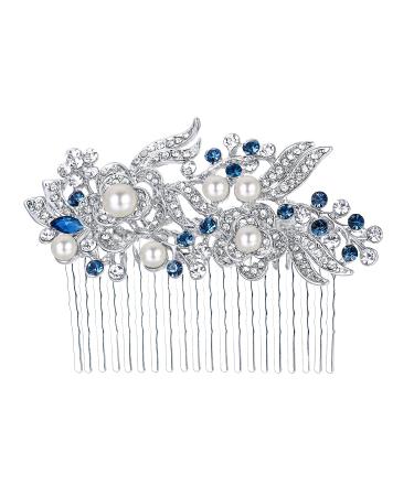 Ever Faith Wedding Hair Comb Rhinestone Pearl Bride Accessory - Blue Silver Hair Vine Piece for Bridesmaids - Buy Online on GoSupps.com