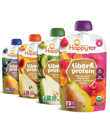 Happy Tot Organics Fiber & Protein Stage 4 Variety Pack - 16 Pouches of 4 Flavors (4oz Each) - Buy Online on GoSupps.com