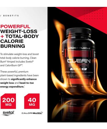 Kaged Muscle Clean Burn Amped Extreme Thermogenic for Men & Women  Weight Loss Supplement with Organic Caffeine  120 Veggie Caps Stimulant 120 Count (Pack of 1) - Buy Online on GoSupps.com