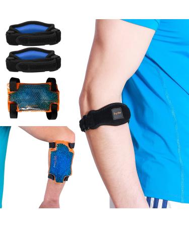 BodyMoves Tennis Elbow Brace (2pcs) plus hot and cold ice pack Support Gear for Sports Daily Use to Reduce Joint Pain and Treat Tendonitis Bursitis, Basketball Golfers elbow, gym Active Blue