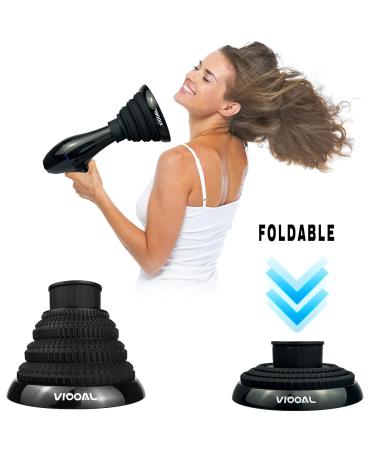 Collapsible Silicone Hair Dryer Diffuser for Curly Hair - Lightweight & Portable Travel Design Fits Most Hair Dryers (Black - Buy Online on GoSupps.com