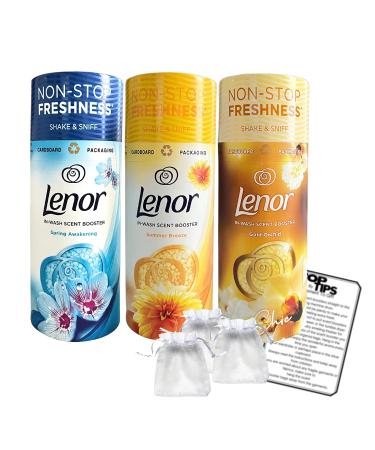 Lenor in-wash Scent Booster Beads Spring Awakening Gold Orchid Summer Breeze (1 of each 176g) with 5x Organza Bags & Top Tips Guide - Buy Online on GoSupps.com