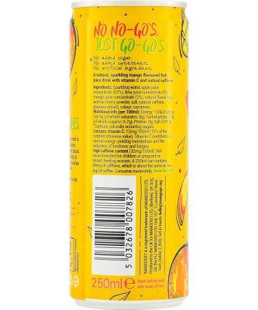 Mango GO! - The Mango Natural Energy Drink - 12 x 250ml - Vegan - New - Plant-Based - Natural Energy - Natural Caffeine Drink - Healthy Energy Drink - Pick ME UP Before You GO GO! - Buy Online on GoSupps.com