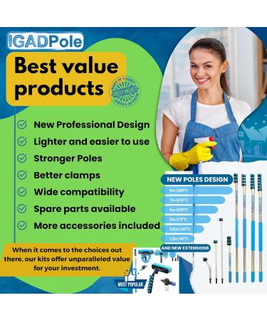 IGADPole 24ft(7m) Washing Kit: Water-fed Brush Cobweb Duster and 10 (25cm) Squeegee and Soap Dispenser Window Cleaning Pole Water Fed Telescopic Brush Window Cleaner Equipment 7m (24ft) Pole - Buy Online on GoSupps.com