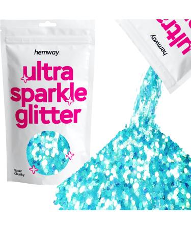 Hemway Premium Ultra Sparkle Glitter Multi Purpose Metallic Flake For Arts Crafts Nails Cosmetics Resin Festival Face Hair - Baby Blue Iridencent - Super Chunky (1/8 "0.125" 3mm) 100g / 3.5oz Baby Blue Iridident Super Chunky - 100g