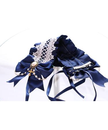 Buy C-04-1 Blue Maid Lolita Headband with Bow & Pearl Necklace | Gothic Hair Accessory | International Shipping Available - Buy Online on GoSupps.com
