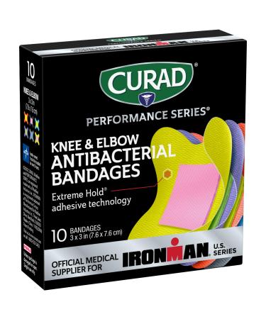 Curad Performance Series Ironman Knee and Elbow Antibacterial Bandages Extreme Hold Adhesive Technology Fabric Bandages 10 Count 10 Count (Pack of 1)
