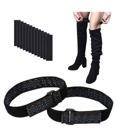 Wisdompro Boot Straps, 1 Pair Knee Boot Straps of Elastic Adjustable Belt, Plus Extra 12 Pcs Adhesive Tape Hook Sticker for Fall-Off Prevention