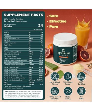 Optimize Minerals Multi Mineral Daily Formula Magnesium, Electrolytes & Trace Mineral Supplement Powder - Gluten Free Vitamins Drink for Optimal Wellness - Blood Orange, 30 Servings - Buy Online on GoSupps.com
