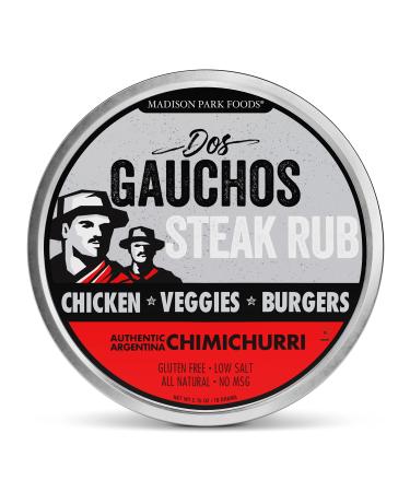 Dos Gauchos Argentina Steak Rub - Chimichurri Seasoning Dry Spice Blend Authentic Marinade Sauce Mix - Grill, Smoke, Roast, Keto, Gluten Free, All Natural, Sugar Free, Low Salt, No MSG, Madison Park Foods, 2.75 Ounce Tin D