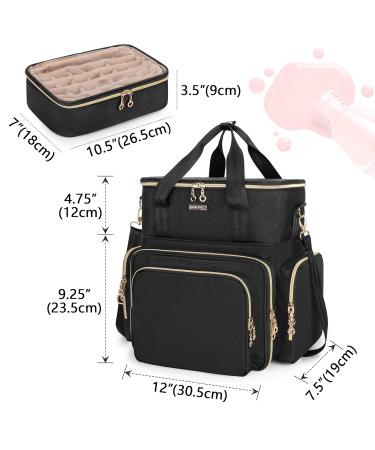 BAFASO Double Layer Nail Polish Organizer - Holds 70 Bottles - Nail Dryer Case with Pouches & Tools Storage - Black - Buy Online on GoSupps.com