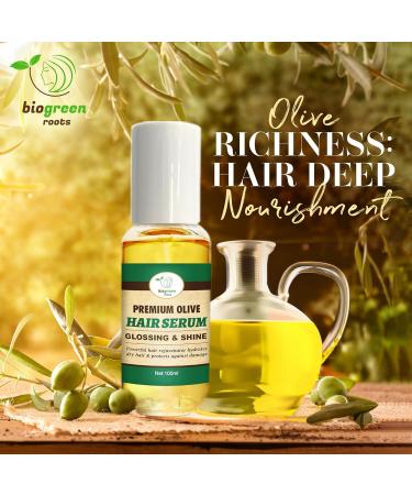 Olive Oil Hair Serum | Lightweight Anti-Frizz Gloss with Vitamin E for Frizzy & Damaged Hair - 100ml - Buy Online on GoSupps.com
