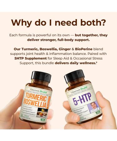 Boswellia Turmeric Curcumin Supplement + 5HTP Sleep Supplement Bundle Joint Health Support Sleep Aid & Occasional Stress Support with Ginger Root Organic Turmeric Powder 5 HTP & Calcium - Buy Online on GoSupps.com