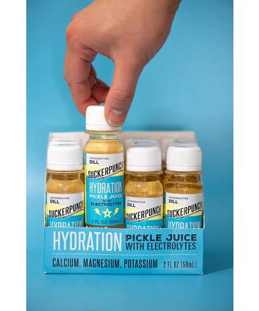 SuckerPunch Portable Hydration Pickle Shot 2oz, 12-count - Dill Juice Electrolyte Drink with Calcium, Magnesium, Potassium - Non-GMO - Buy Online on GoSupps.com