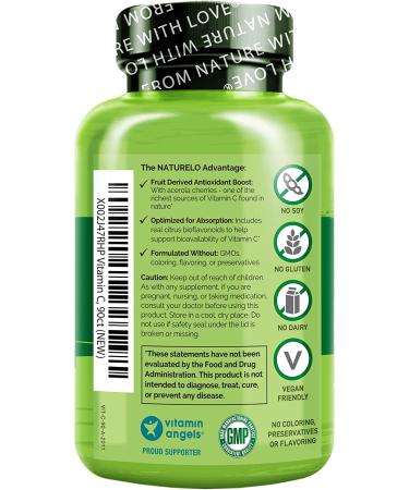 NATURELO Vitamin C with Organic Acerola Cherry and Natural Citrus Bioflavonoids - 90 Capsules - Buy Online on GoSupps.com