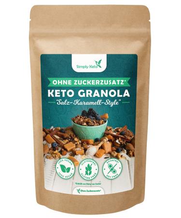 Simply Keto Knusper Granola Salted Caramel Lower Carb*alternative to muesli without added sugar 250 g sweet keto granola for a perfect breakfast paleo and vegan soy lactose and salt caramel 250 g 1er Pack