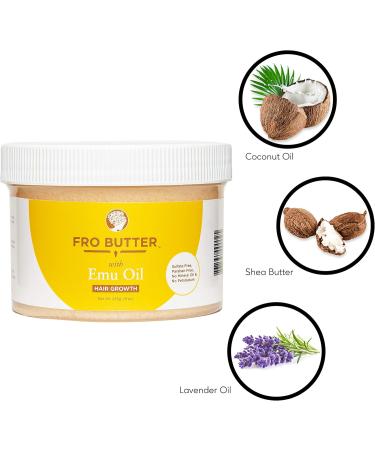 Fro Butter with Emu Oil for Hair & Beard Growth Treatment: Shea Butter Virgin Coconut & Lavender Oil Pumpkin Seeds & Nourishing Extracts to Restore Hair and Deal With Damaged and Brittle Hair - Buy Online on GoSupps.com