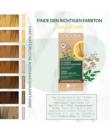 Logona Natural Cosmetics Vegan Hair Color Powder - Organic Henna Gold Blonde (100g) for Intensive Shine | Eco-Friendly Plant-Based Hair Dye - Buy Online on GoSupps.com