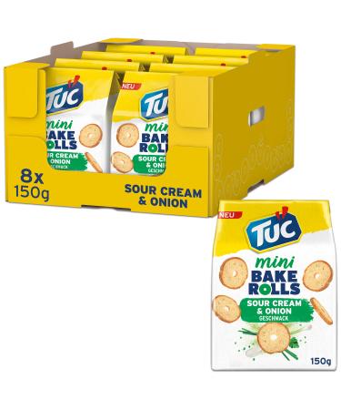 Tuc Mini Bake Rolls Sour Cream & Onion 8 x 150g i Crispy bread chips I snack biscuits Chips large packs Sour Cream & Onion 150 g (8 Pack)