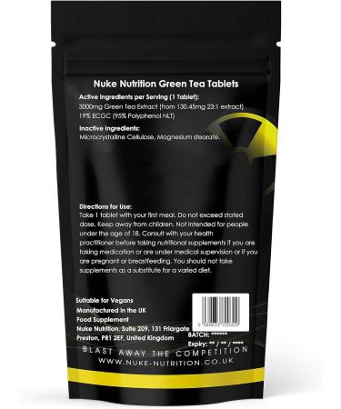 Nuke Nutrition Green Tea Extract - 180 Tablets | High Strength Supplement for Detox | Antioxidant & Polyphenol-Rich Herbal Pills - Buy Online on GoSupps.com