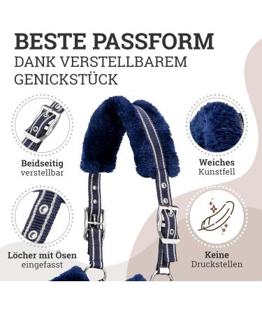 Esposita Champion Edition Halfter - Fluffy Soft Halfter for Ponies | Navy/Silver Synthetic Fur Stallhalter - Buy Online on GoSupps.com