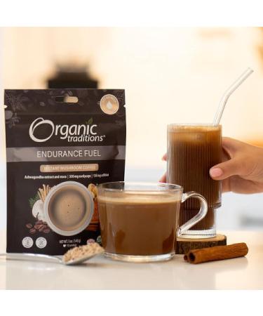 Organic Traditions | Endurance Fuel Mushroom Coffee | 100% Organic Instant Mushroom Coffee with Cordyceps Ashwagandha Extract & Maca | 135mg of caffeine per cup | 280 grams / 10oz Bag - Buy Online on GoSupps.com