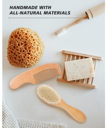 Baby Hair Brush and Comb Set with Natural Goat Bristles and Wooden Comb - Ideal Registry Gift for Newborns and Toddlers - Buy Online on GoSupps.com