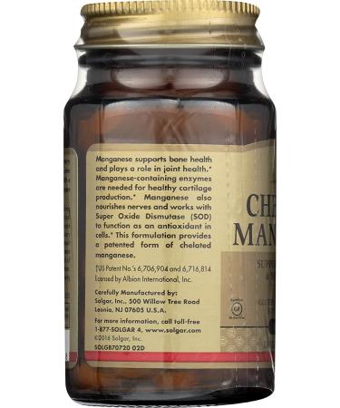 Solgar Chelated Manganese 100 Tablets - Advanced Mineral Formula for Bone Health - Buy Online on GoSupps.com