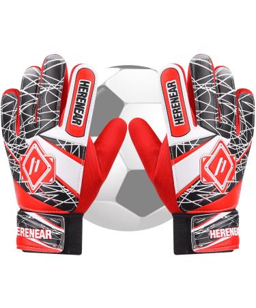 Herenear goalkeeper gloves children and adolescents junior football gloves football goalkeeper gloves goalkeeper football gloves with fingersave strengthen grip and non -slip 5 red