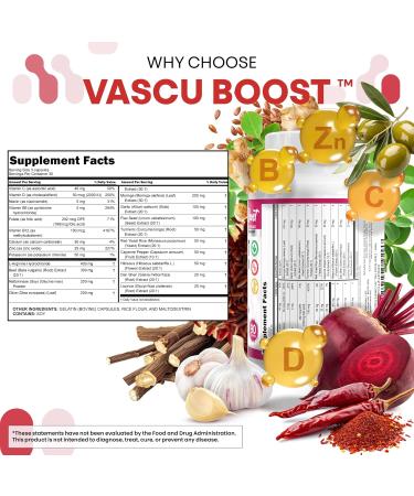 Vascu Boost Beet Root Cayenne Pepper Nitric Oxide Supplement L-Arginine Garlic Niacin Vitamin B Red Yeast Rice Flax Seed Turmeric Curcumin Supplement 90 Capsules by Clean Nutra - Buy Online on GoSupps.com